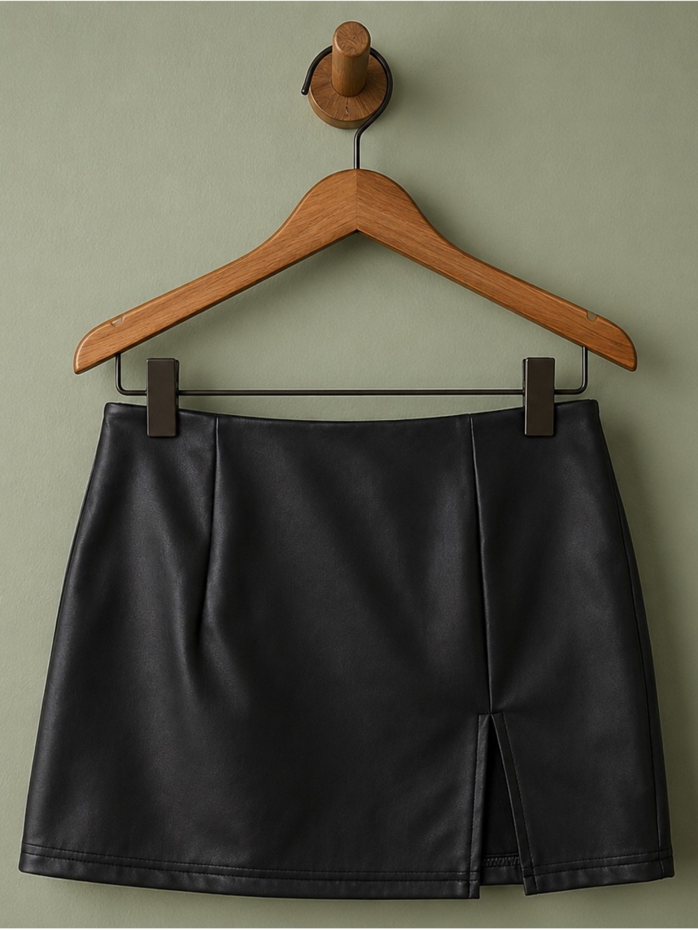 Black Faux Leather Mini Skirt | Side Slit | Chic Closet Essential | Size S
